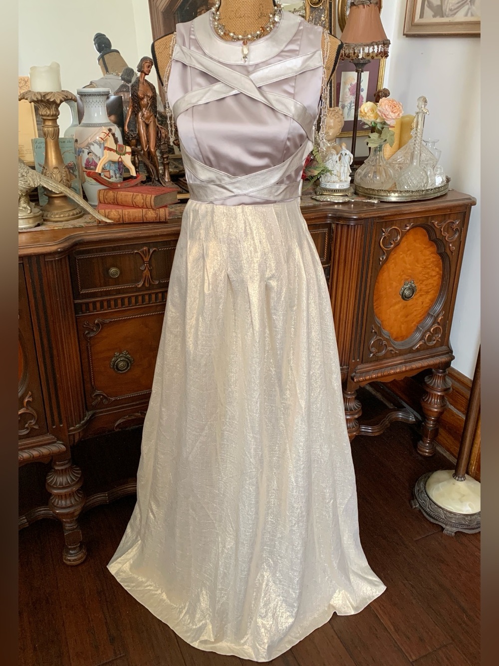 Vintage Custom Futuristic Grecian Roman Gown Dress w Metallic Faux Leather